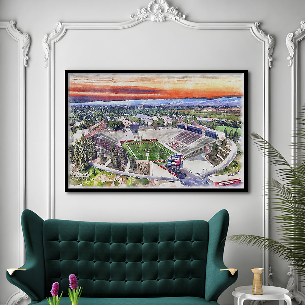 Bulldog Stadium, California State Football Painting Stadium Watercolor, Sport Gift Art, Framed Art Print Wall Decor