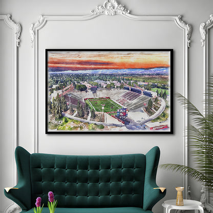 Bulldog Stadium, California State Football Painting Stadium Watercolor, Sport Gift Art, Framed Art Print Wall Decor