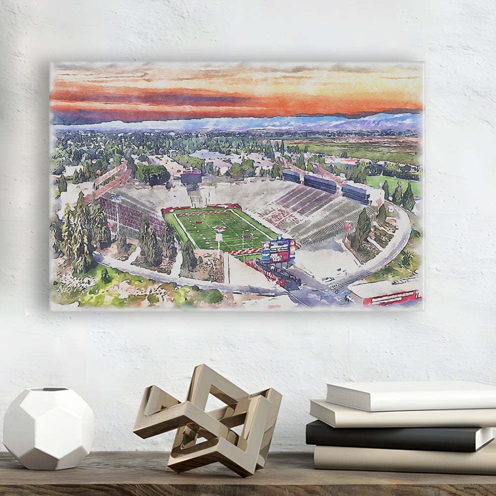 Bulldog Stadium, California State Football Painting Stadium Watercolor, Sport Art, Gifts for him, Canvas Print Wall Art