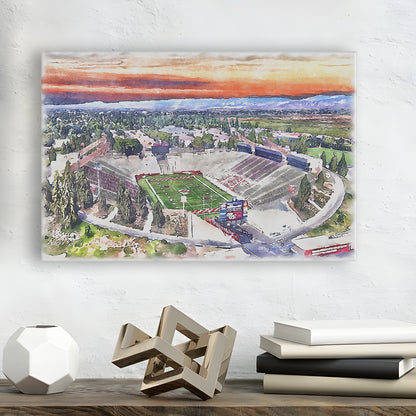 Bulldog Stadium, California State Football Painting Stadium Watercolor, Sport Art, Gifts for him, Canvas Print Wall Art