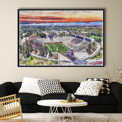 Bulldog Stadium, California State Football Painting Stadium Watercolor, Sport Gift Art, Framed Canvas Print Wall Art