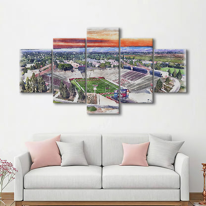 Bulldog Stadium, California State Football Painting Stadium Watercolor, Sport Art, Mixed 5 Panel, Canvas Print Wall Art