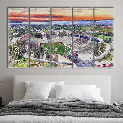 Bulldog Stadium, California State Football Painting Stadium Watercolor, Sport Art, Extra Large Canvas Print Wall Art