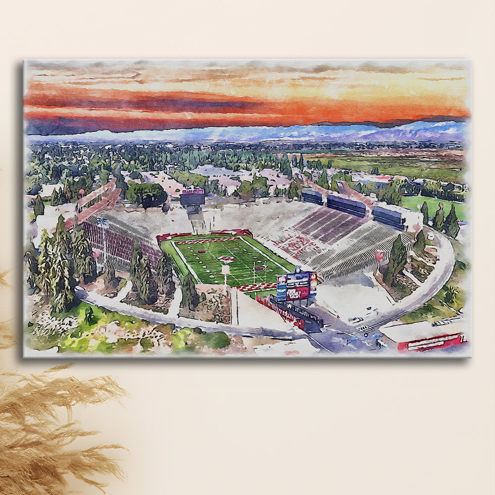 Bulldog Stadium, California State Football Painting Stadium Watercolor, Sport Art, Gifts for him, Canvas Print Wall Art