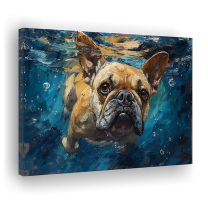 Bulldog Swiming Underwater Acrylic Painting, Canvas Art Decor Print, Painting Art, Canvas Print Wall Art Home Decor