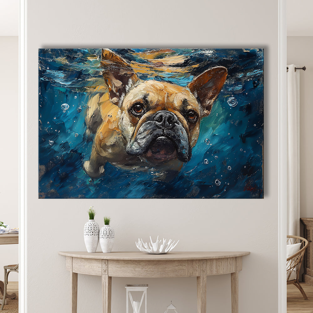 Bulldog Swiming Underwater Acrylic Painting, Canvas Art Decor Print, Painting Art, Canvas Print Wall Art Home Decor