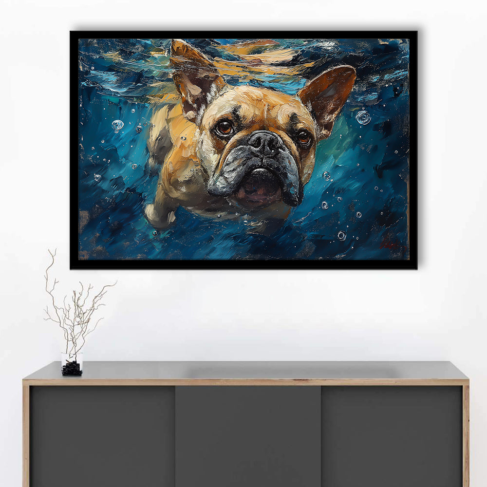 Bulldog Swiming Underwater Acrylic Painting, Framed  Print, Painting Art, Framed Art Print Wall Decor, Framed Picture