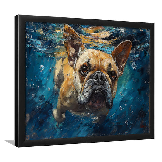 Bulldog Swiming Underwater Acrylic Painting, Framed  Print, Painting Art, Framed Art Print Wall Decor, Framed Picture