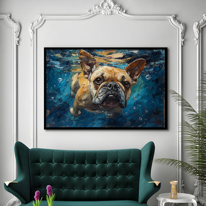 Bulldog Swiming Underwater Acrylic Painting, Framed  Print, Painting Art, Framed Art Print Wall Decor, Framed Picture