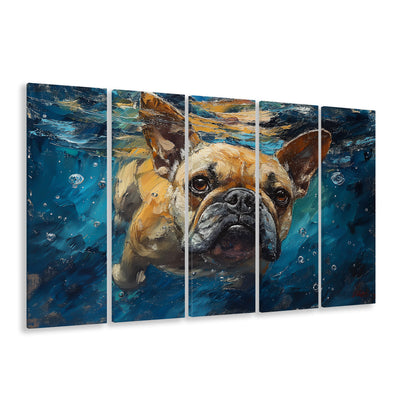 Bulldog Swiming Underwater Acrylic Painting, Canvas Art Print, Painting Art, Multi Panels Canvas Print Wall Art