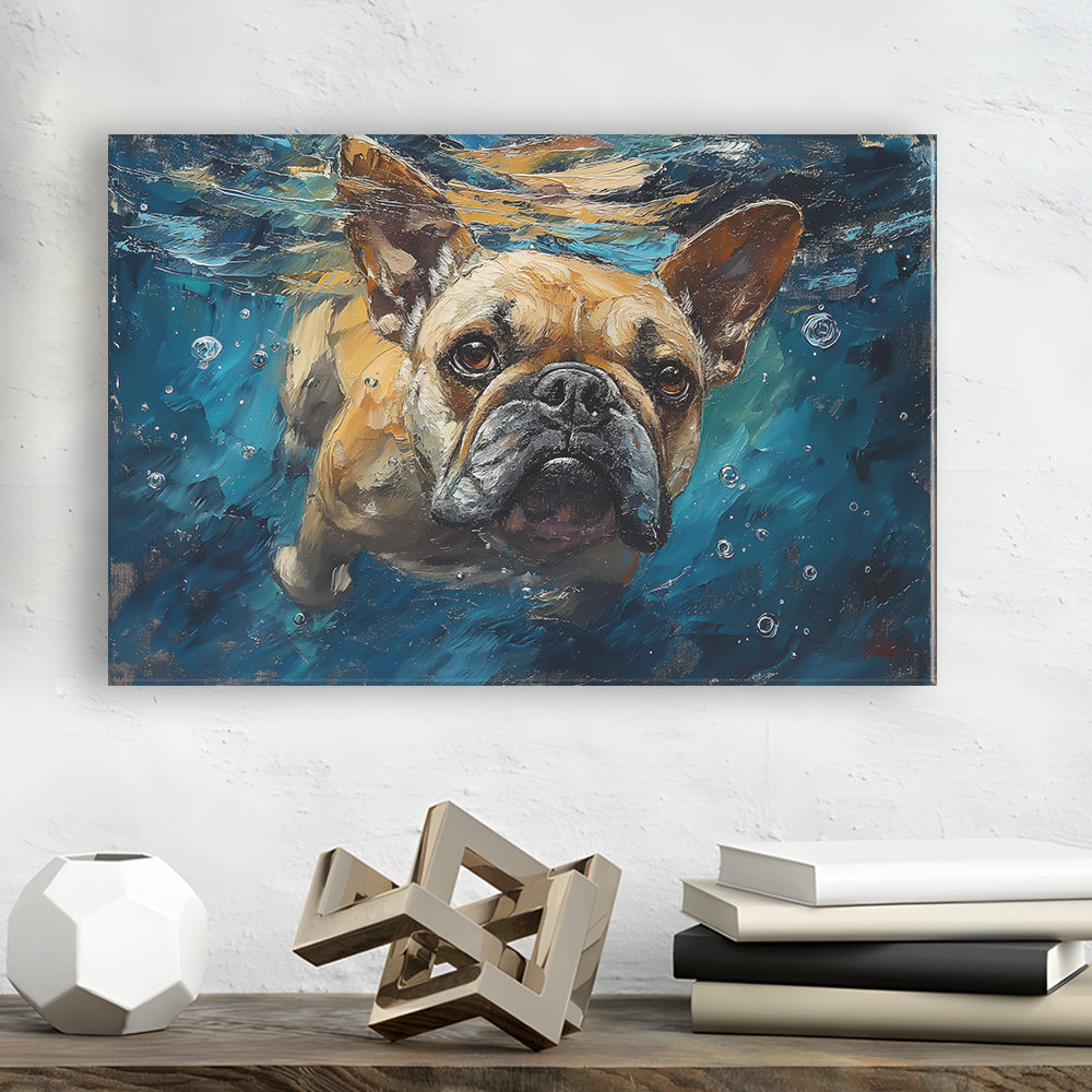 Bulldog Swiming Underwater Acrylic Painting, Canvas Art Decor Print, Painting Art, Canvas Print Wall Art Home Decor