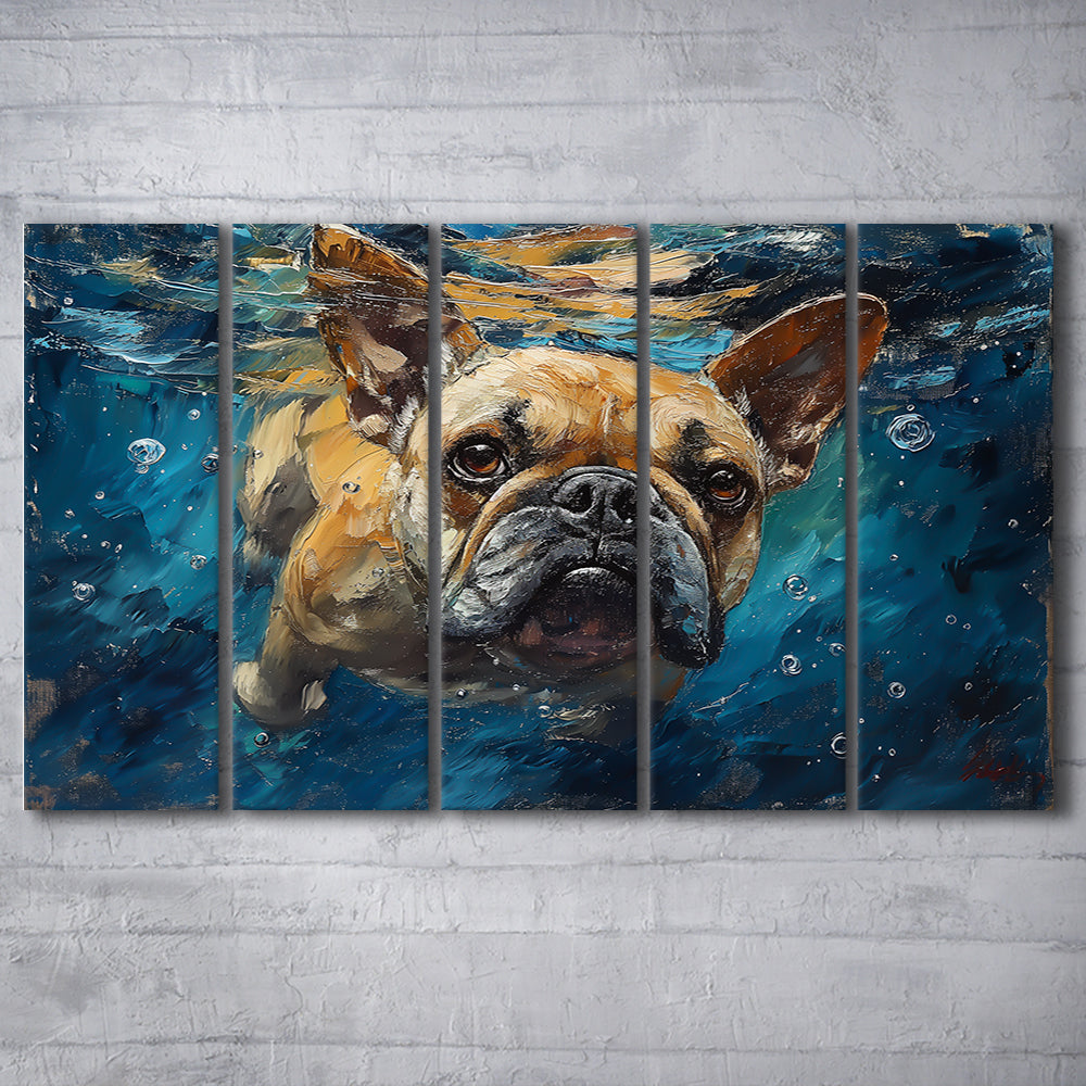 Bulldog Swiming Underwater Acrylic Painting, Canvas Art Print, Painting Art, Multi Panels Canvas Print Wall Art