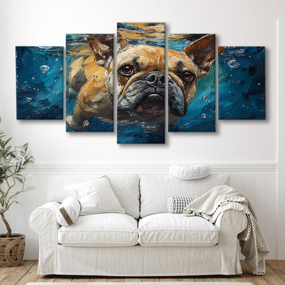 Bulldog Swiming Underwater Acrylic Painting, Canvas Art Decor Print, Painting Art, Mixed Panels Canvas Print Wall Art