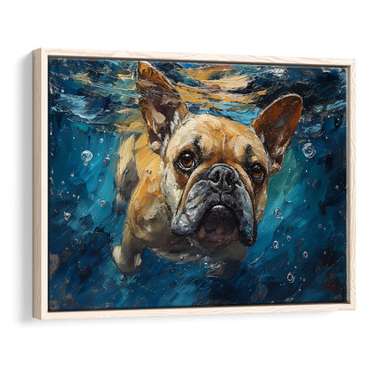 Bulldog Swiming Underwater Acrylic Painting, Framed Canvas Print, Painting Art, Floating Framed Canvas Print Wall Art