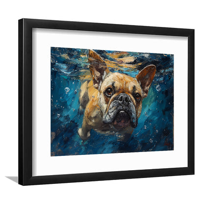 Bulldog Swiming Underwater Acrylic Painting, Framed  Print, Painting Art, Framed Art Print White Border Wall Decor