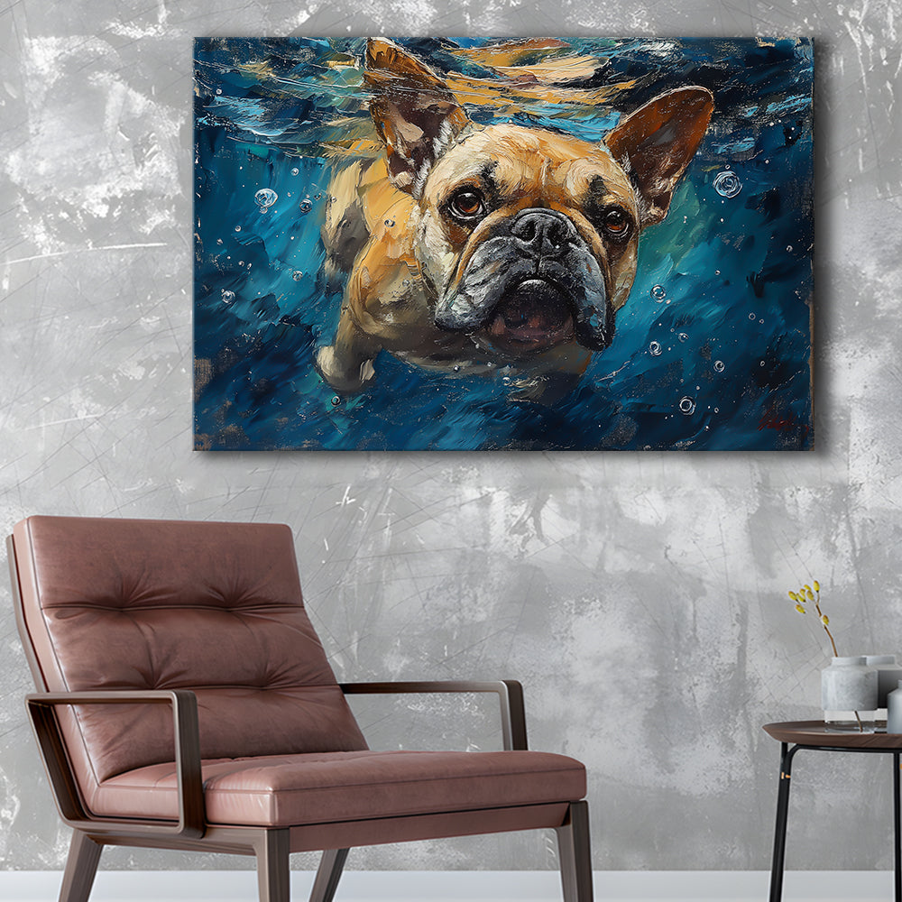 Bulldog Swiming Underwater Acrylic Painting, Canvas Art Decor Print, Painting Art, Canvas Print Wall Art Home Decor