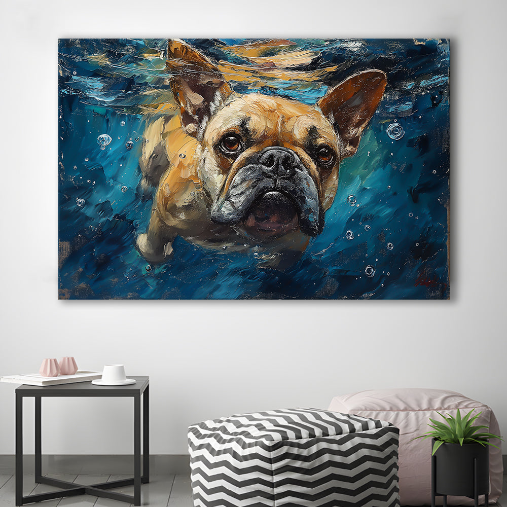 Bulldog Swiming Underwater Acrylic Painting, Canvas Art Decor Print, Painting Art, Canvas Print Wall Art Home Decor