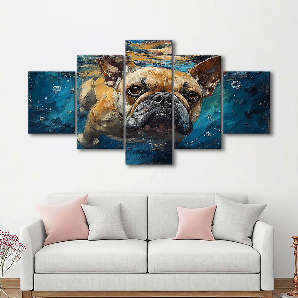 Bulldog Swiming Underwater Acrylic Painting, Canvas Art Decor Print, Painting Art, Mixed Panels Canvas Print Wall Art