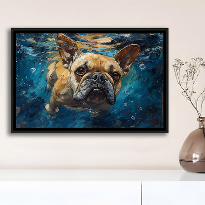 Bulldog Swiming Underwater Acrylic Painting, Framed Canvas Print, Painting Art, Floating Framed Canvas Print Wall Art