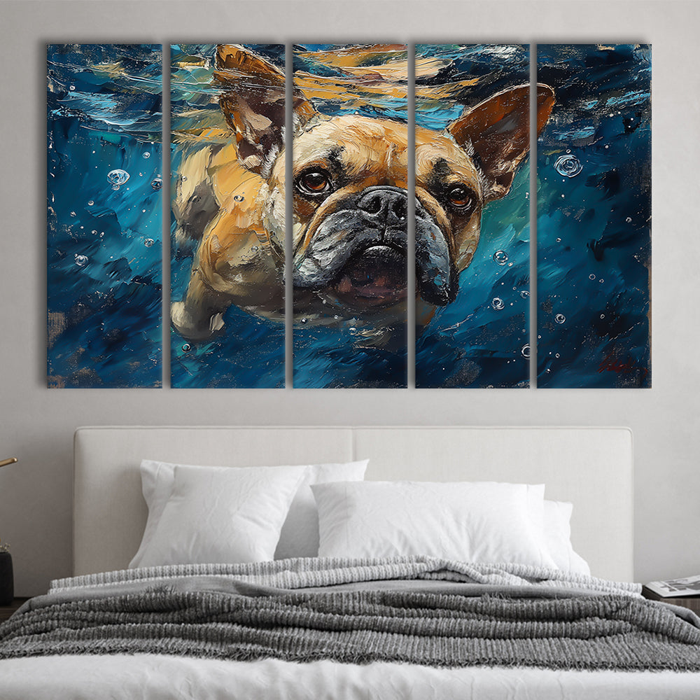 Bulldog Swiming Underwater Acrylic Painting, Canvas Art Print, Painting Art, Multi Panels Canvas Print Wall Art