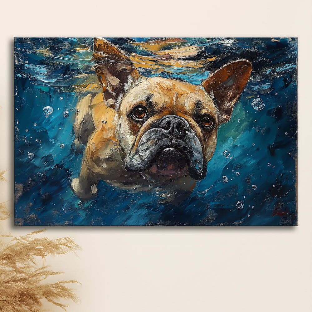 Bulldog Swiming Underwater Acrylic Painting, Canvas Art Decor Print, Painting Art, Canvas Print Wall Art Home Decor