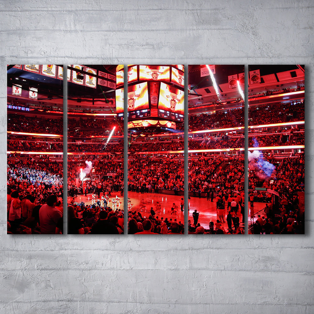 Bulls in United Center, Stadium Canvas, Sport Art, 5 Panel B, Extra Large Canvas, Canvas Print Wall Art
