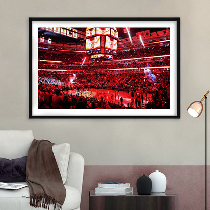 Bulls in United Center, Stadium Canvas, Sport Art, Gift for him, White Border Framed Art Print Wall Decor