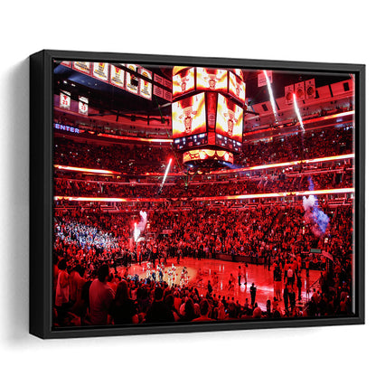 Bulls in United Center, Stadium Canvas, Sport Art, Framed Canvas Print Wall Art, Floating Frame