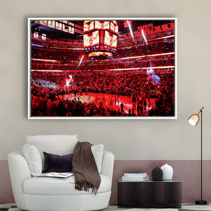 Bulls in United Center, Stadium Canvas, Sport Art, Framed Canvas Print Wall Art, Floating Frame