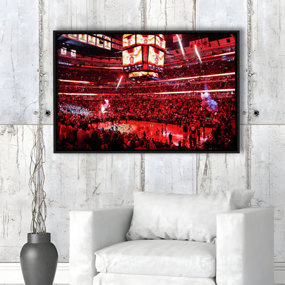 Bulls in United Center, Stadium Canvas, Sport Art, Framed Canvas Print Wall Art, Floating Frame