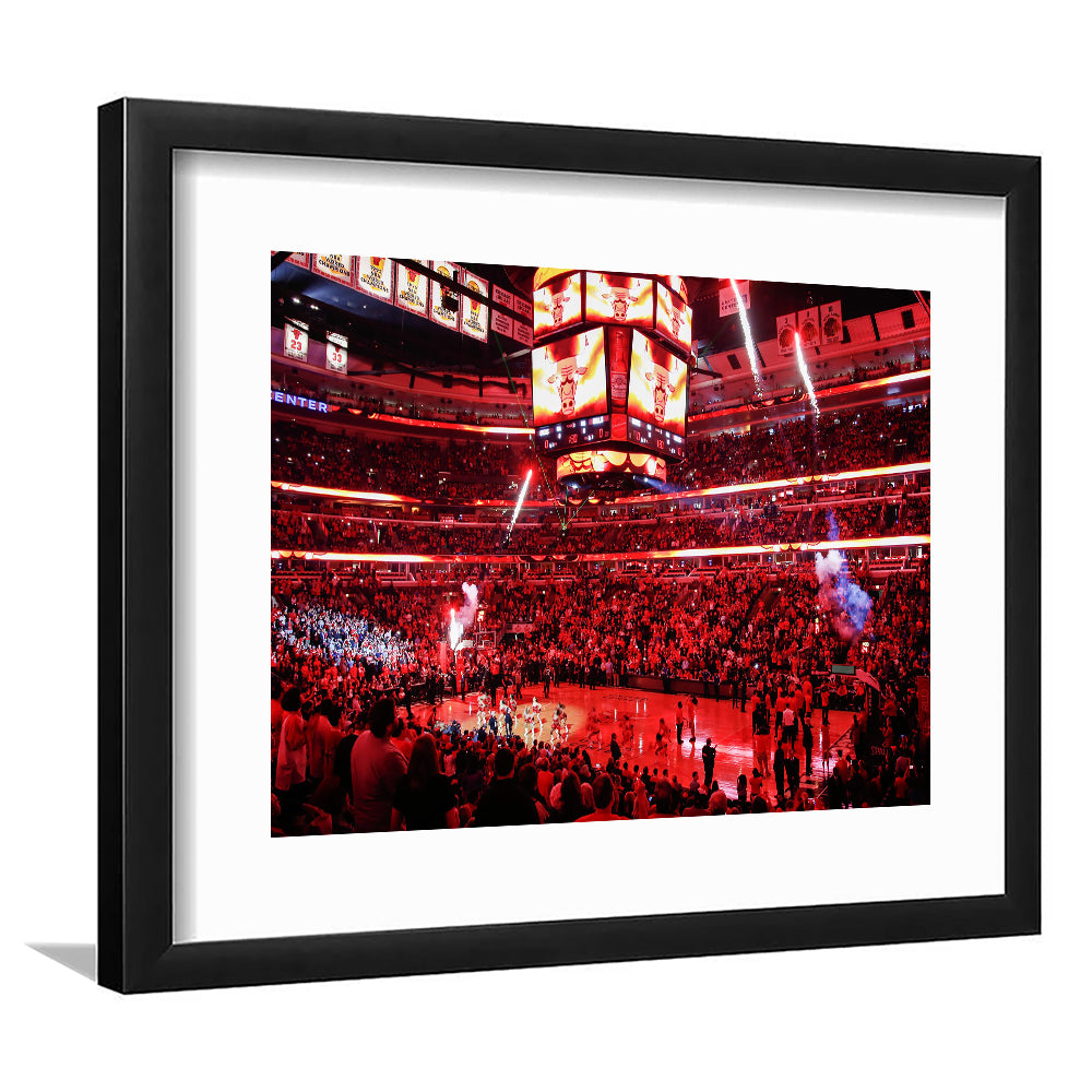 Bulls in United Center, Stadium Canvas, Sport Art, Gift for him, White Border Framed Art Print Wall Decor