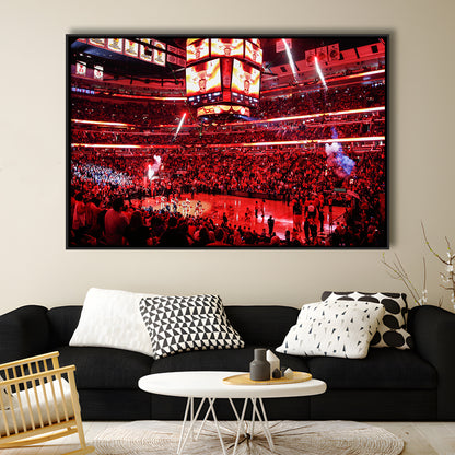 Bulls in United Center, Stadium Canvas, Sport Art, Framed Canvas Print Wall Art, Floating Frame
