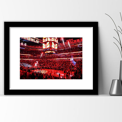 Bulls in United Center, Stadium Canvas, Sport Art, Gift for him, White Border Framed Art Print Wall Decor