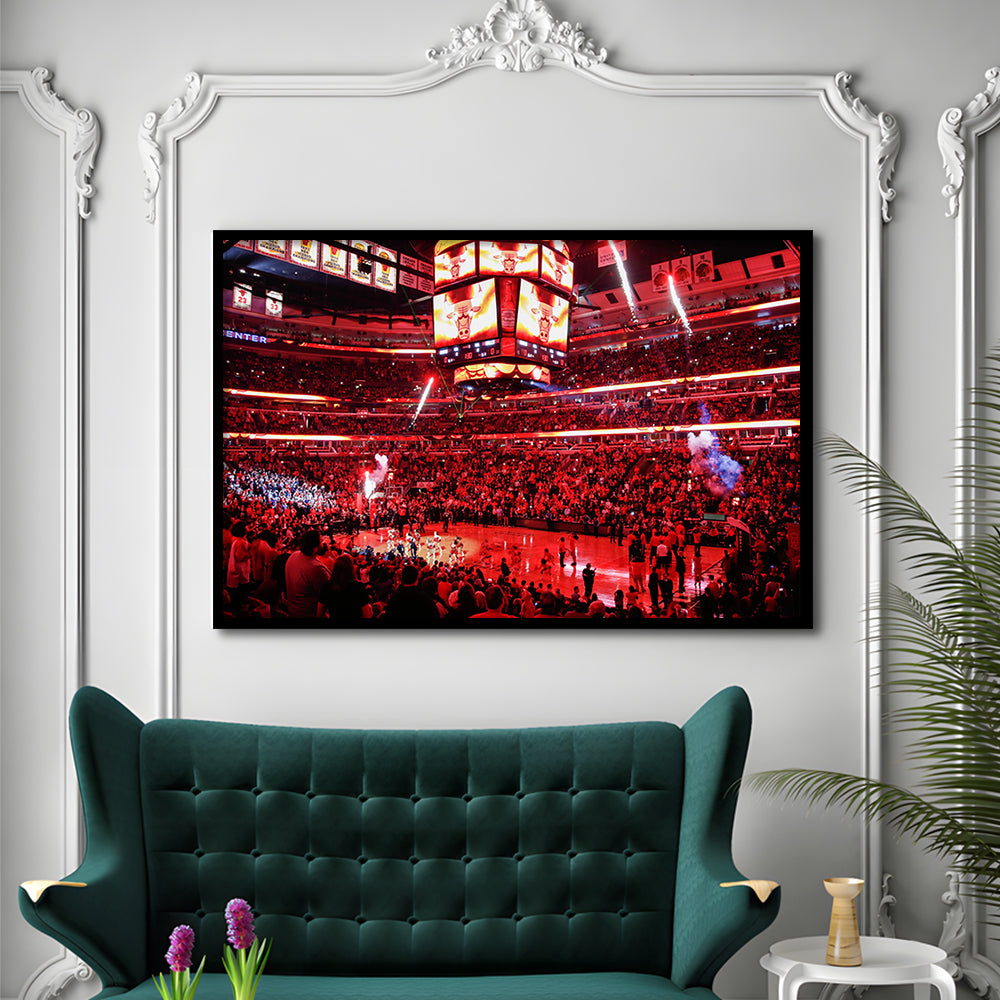 Bulls in United Center, Stadium Canvas, Sport Art, Gift for him, Framed Art Print Wall Decor, Picture Framed