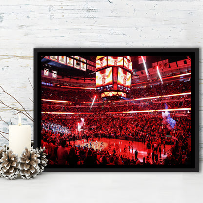 Bulls in United Center, Stadium Canvas, Sport Art, Framed Canvas Print Wall Art, Floating Frame