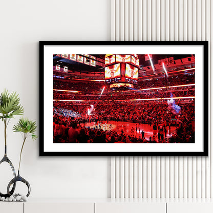 Bulls in United Center, Stadium Canvas, Sport Art, Gift for him, White Border Framed Art Print Wall Decor