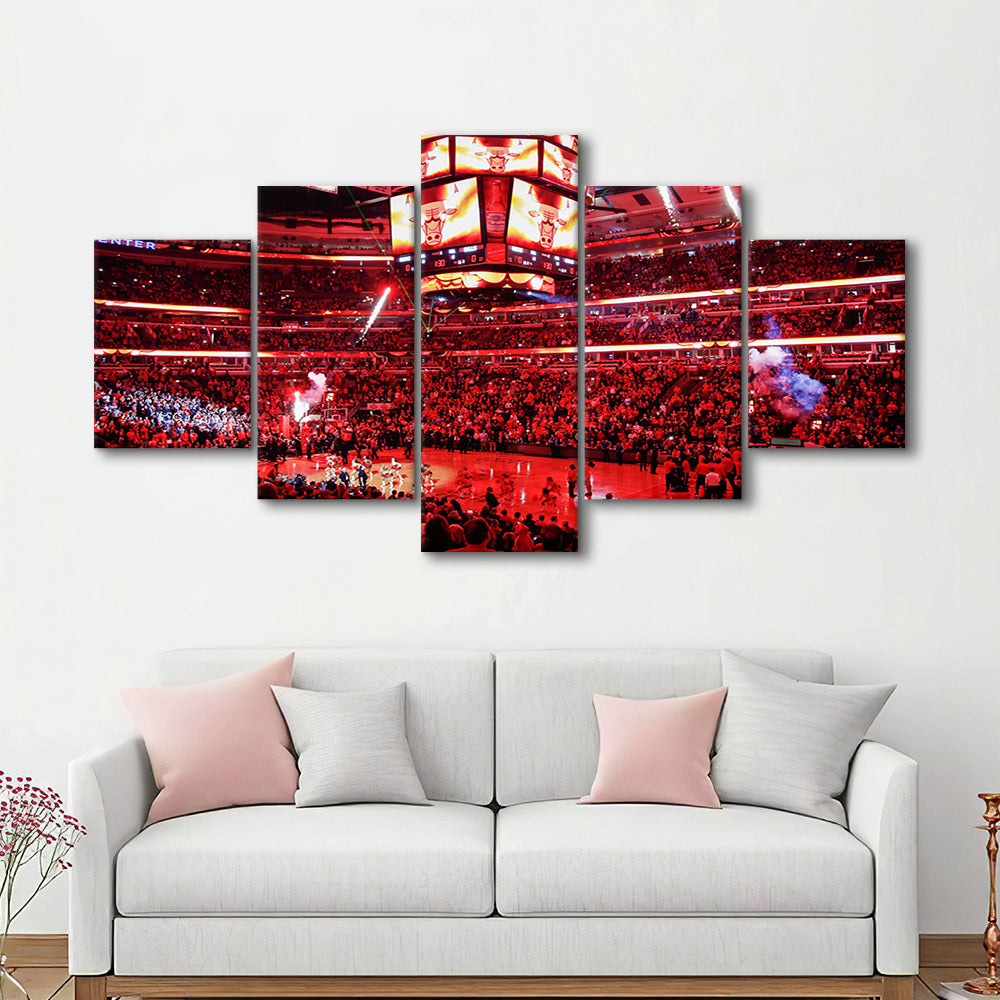 Bulls in United Center, Stadium Canvas, Sport Art, Gift for him, 5 Panel, Large Canvas, Canvas Print Wall Art