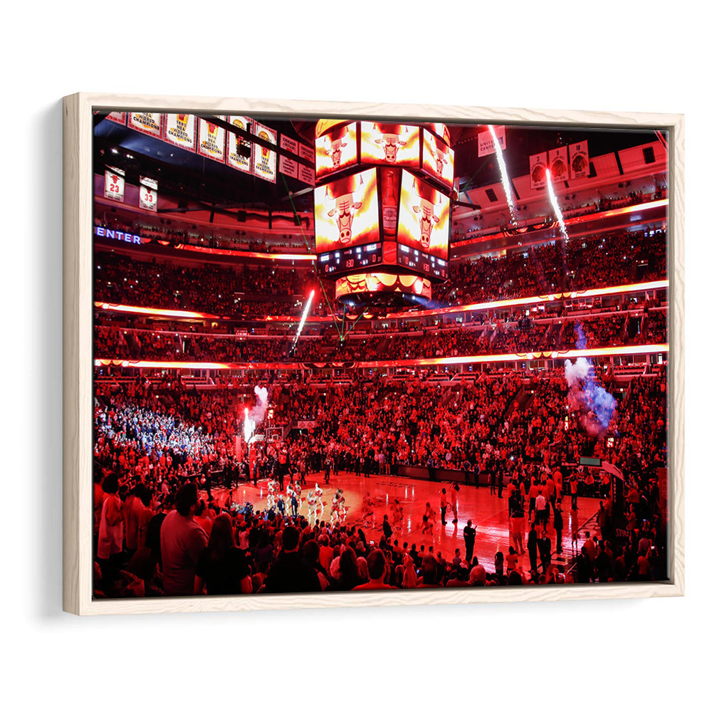 Bulls in United Center, Stadium Canvas, Sport Art, Framed Canvas Print Wall Art, Floating Frame