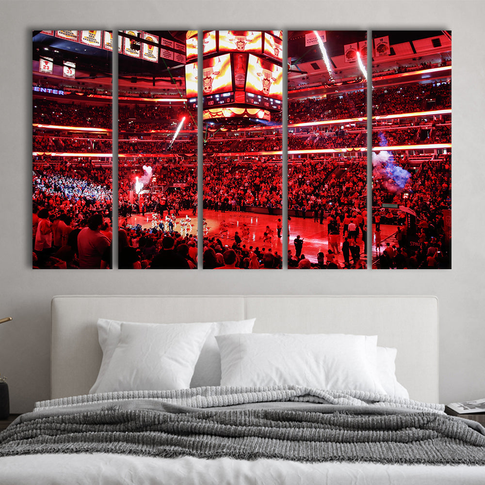 Bulls in United Center, Stadium Canvas, Sport Art, 5 Panel B, Extra Large Canvas, Canvas Print Wall Art