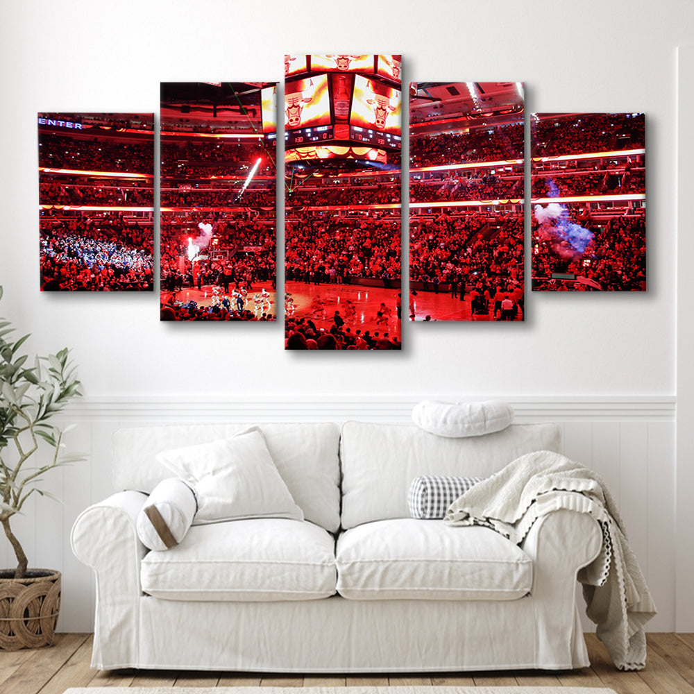 Bulls in United Center, Stadium Canvas, Sport Art, Gift for him, 5 Panel, Large Canvas, Canvas Print Wall Art