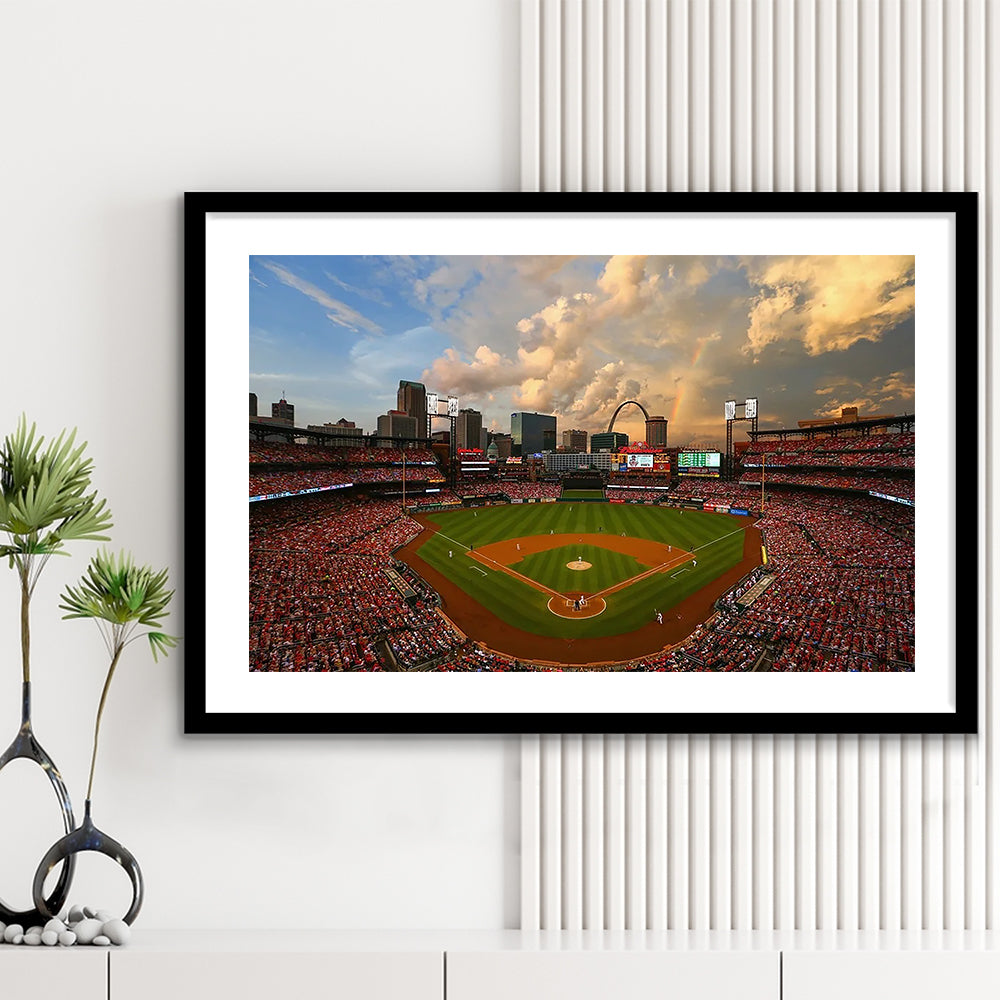 Busch Memorial Stadium, Stadium Canvas, Sport Art, Gift for him, White Border Framed Art Print Wall Decor