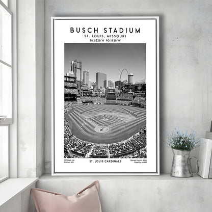 Busch Stadium Black And White, St. Louis Cardinals Baseball Stadium Wall Art Print, Framed Canvas Prints Wall Art