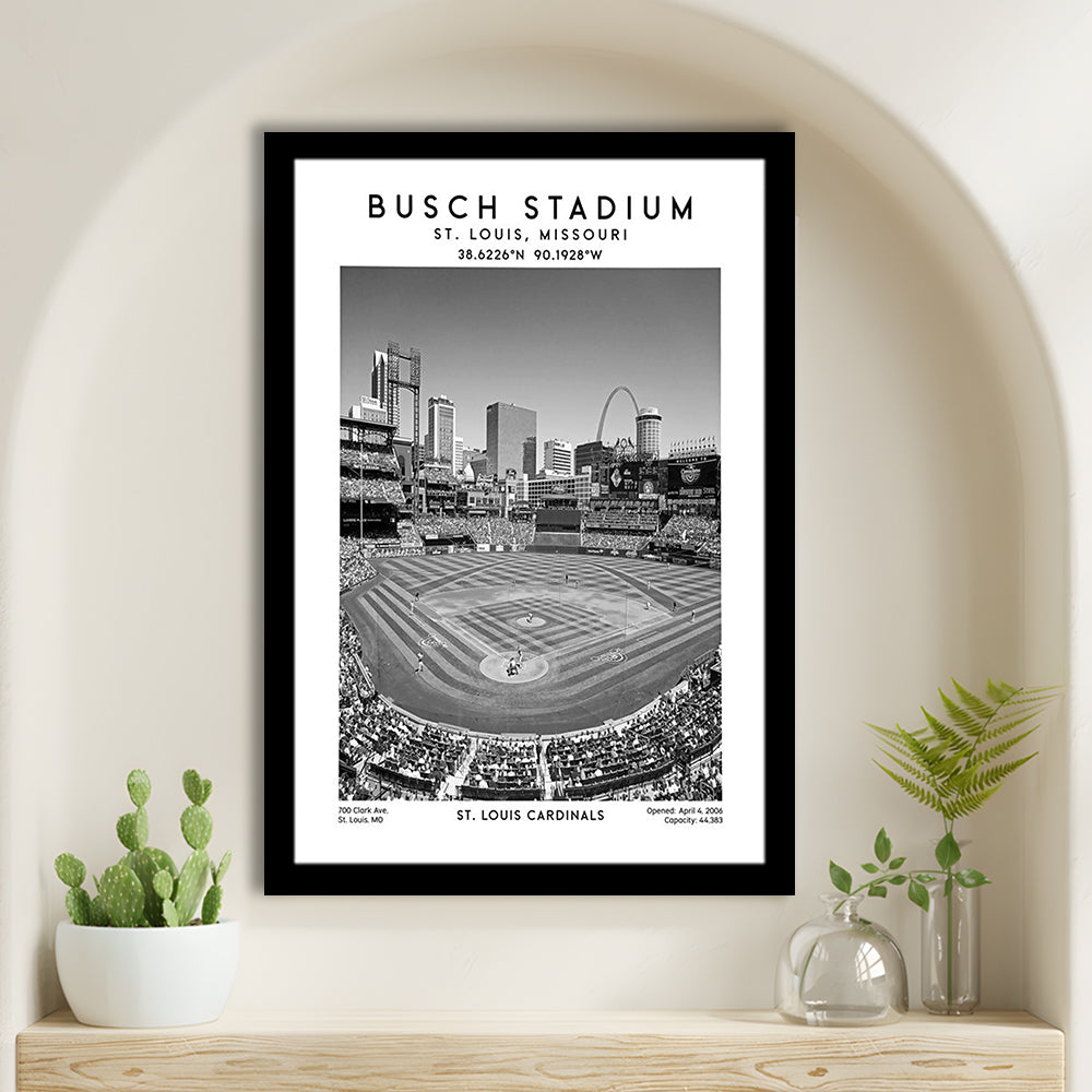Busch Stadium Black And White, St. Louis Cardinals Baseball Stadium Wall Art Print, Framed Art Prints Wall Decor