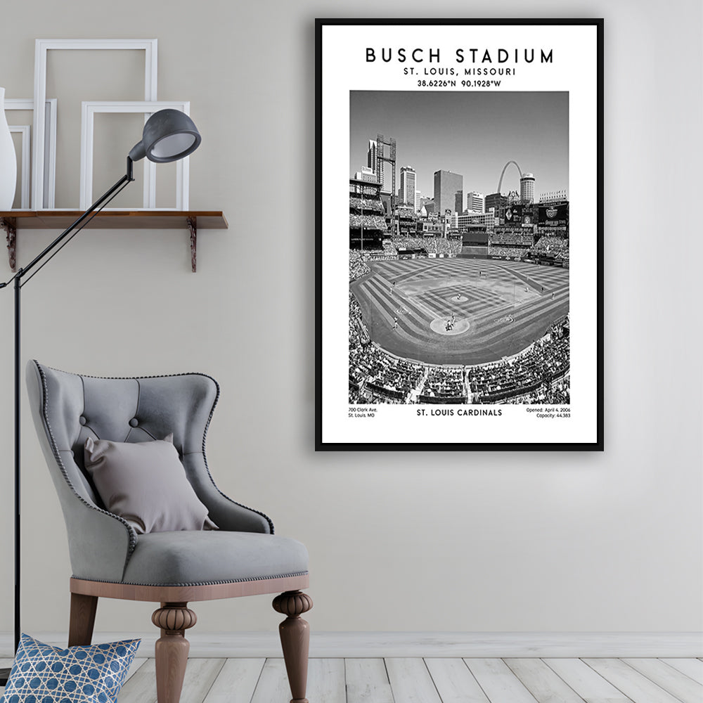 Busch Stadium Black And White, St. Louis Cardinals Baseball Stadium Wall Art Print, Framed Canvas Prints Wall Art
