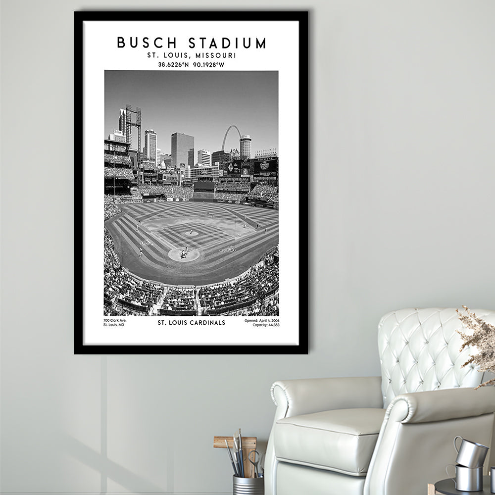 Busch Stadium Black And White, St. Louis Cardinals Baseball Stadium Wall Art Print, Framed Art Prints Wall Decor
