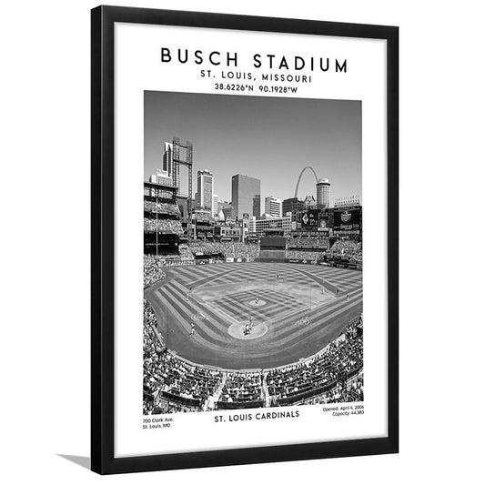Busch Stadium Black And White, St. Louis Cardinals Baseball Stadium Wall Art Print, Framed Art Prints Wall Decor