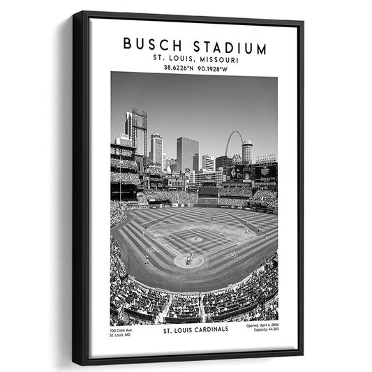 Busch Stadium Black And White, St. Louis Cardinals Baseball Stadium Wall Art Print, Framed Canvas Prints Wall Art