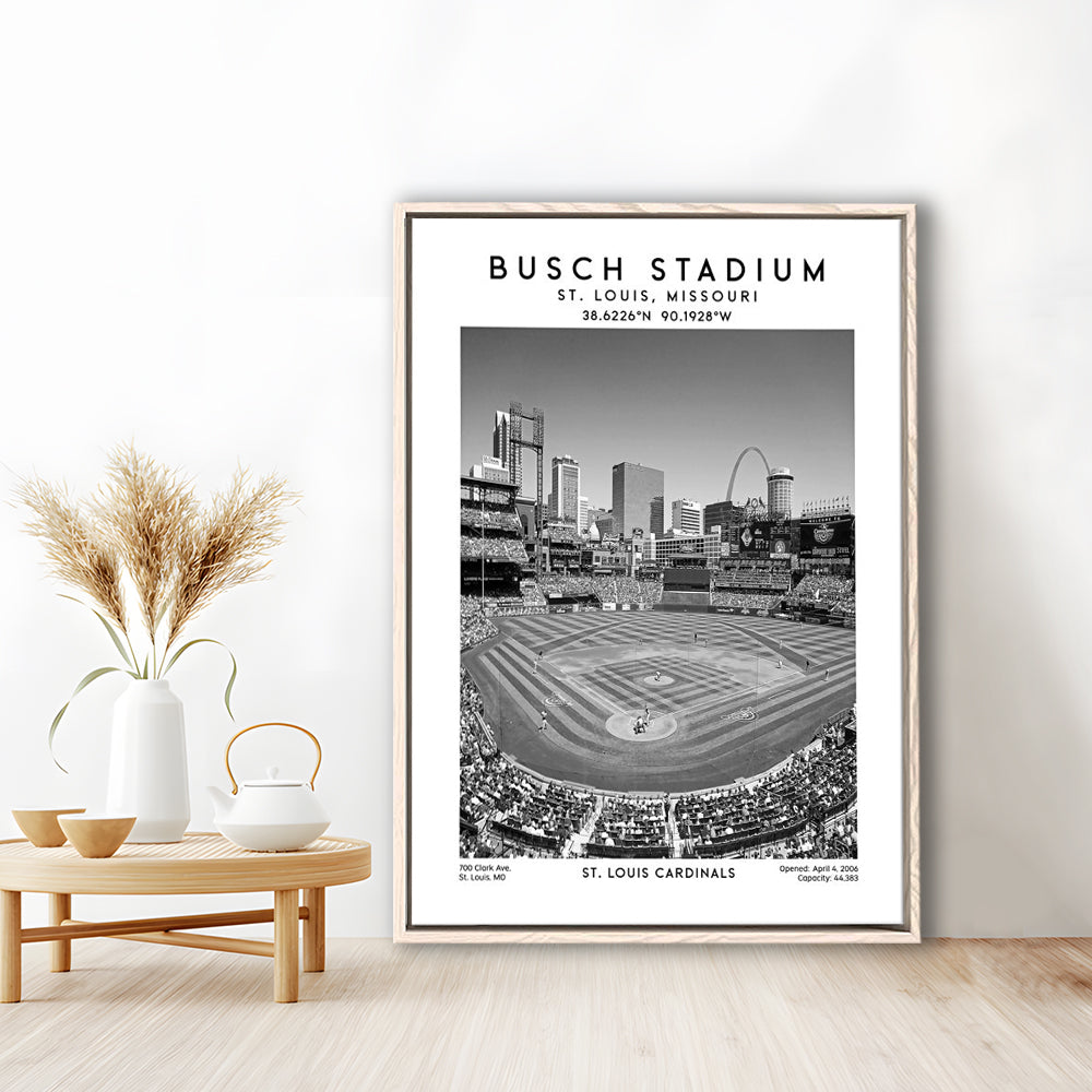 Busch Stadium Black And White, St. Louis Cardinals Baseball Stadium Wall Art Print, Framed Canvas Prints Wall Art