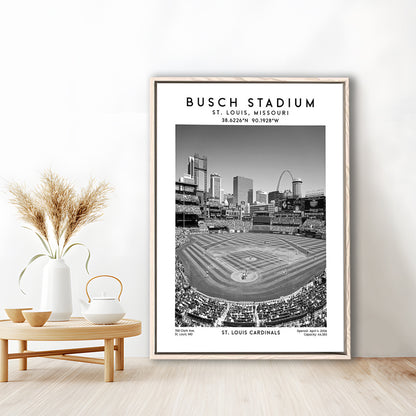 Busch Stadium Black And White, St. Louis Cardinals Baseball Stadium Wall Art Print, Framed Canvas Prints Wall Art