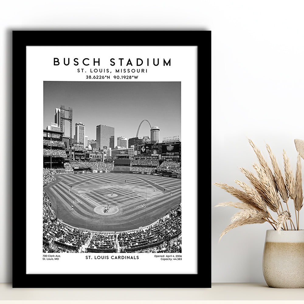 Busch Stadium Black And White, St. Louis Cardinals Baseball Stadium Wall Art Print, Framed Art Prints Wall Decor